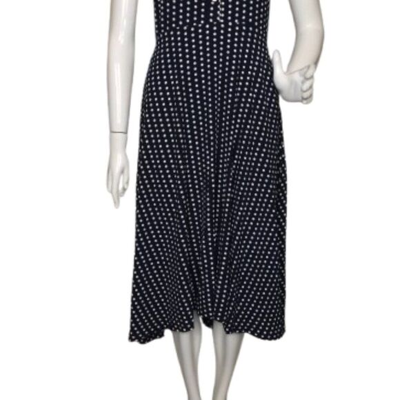 LESLIE FAY Dress, 10, Navy/White Polka Dots, Sleeveless/Collar, Side Zip - Picture 9 of 13